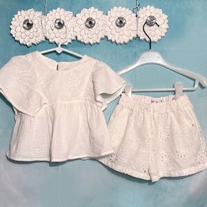 Zara Kids 2 Piece White Eyelet Top and Shorts Size 3